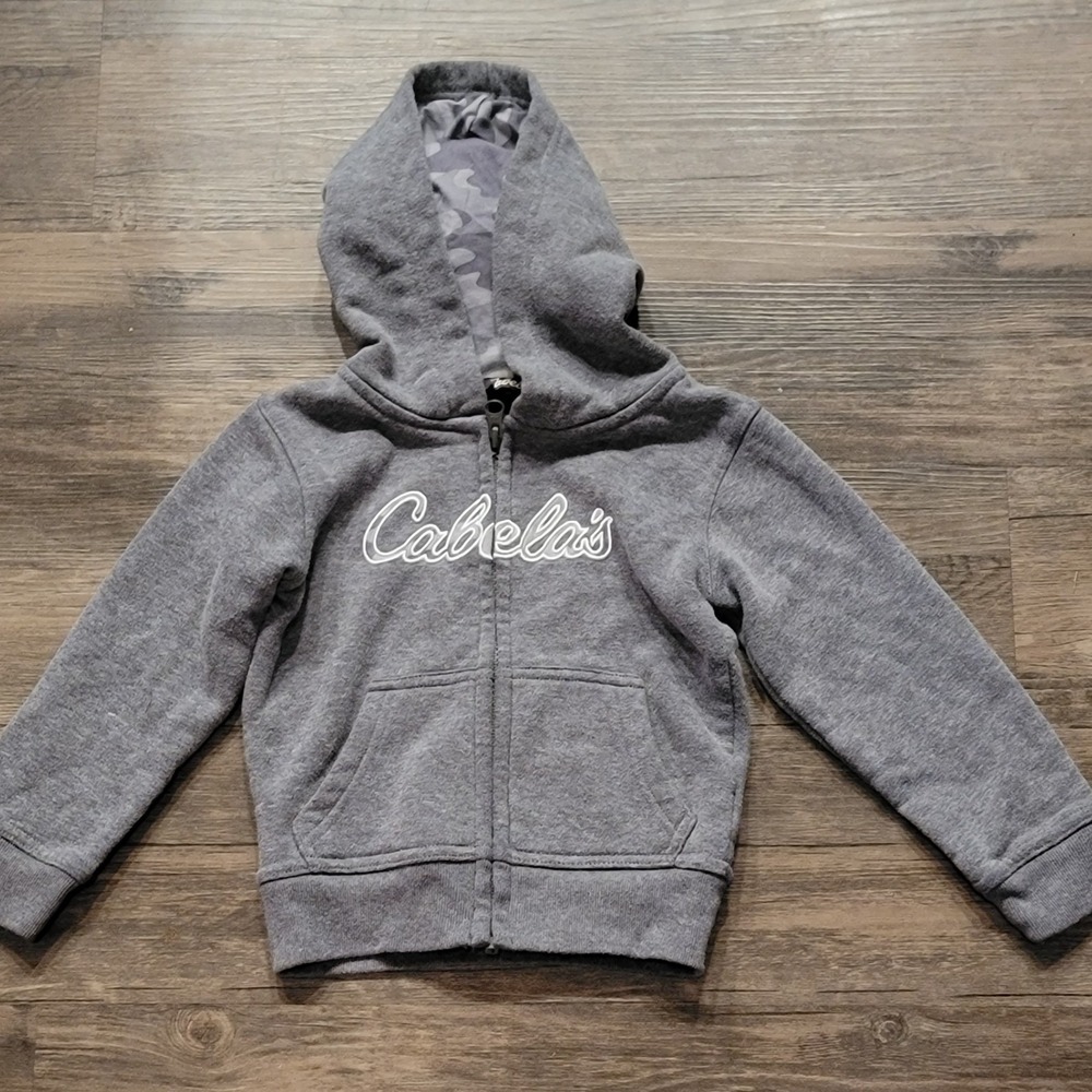 Cabela's Kids Gray Full‎ Zip Hoodie Camo Lined Sweatshirt Size 2T
